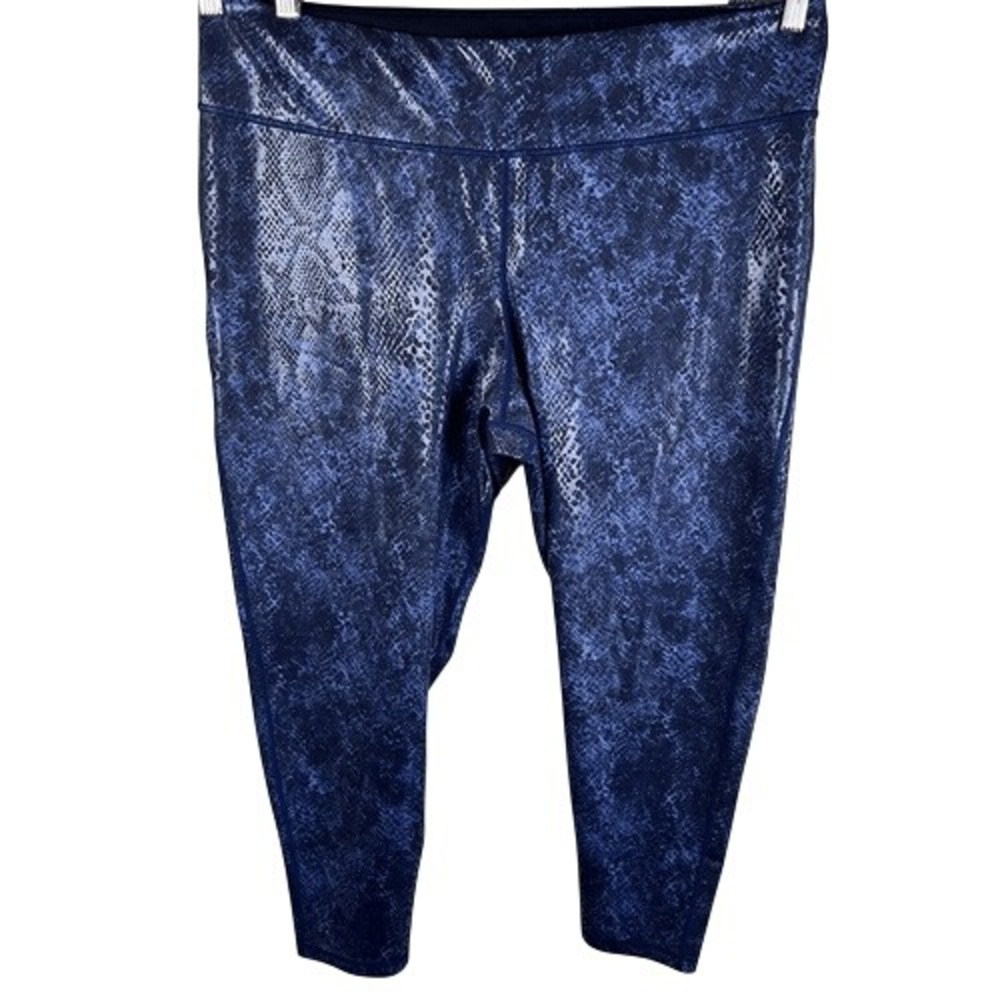 Ideology Womens Metallic Print High Rise Leggings Color Indigo Sea Size 3X Yoga